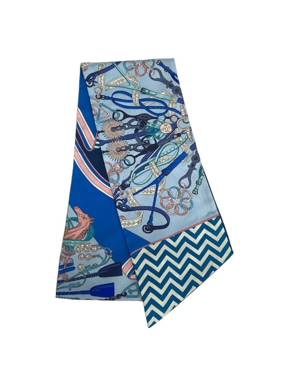 Hermes Scarf Maxi Twilly Light Blue Multi Ribbon Bouquets Sellier Horse